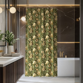 Cortina De Ducha Pastel Green Shower Curtain Elegant Gold Blooms