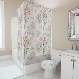Cortina De Ducha Pastel Wildflower Collage – Chic Floral Geometric 