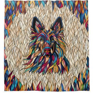 Cortina De Ducha Pastor Alemán - Arte Mosaico Colorido