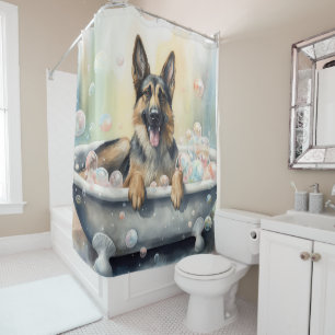 Cortina De Ducha Pastor Alemán en Bañera Arte de Perro en Acuarela