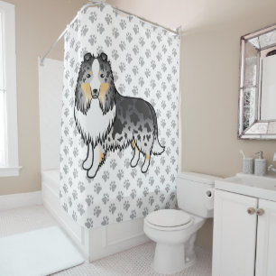 Cortina De Ducha Pastor de las Islas Shetland Blue Merle Dibujo Ani