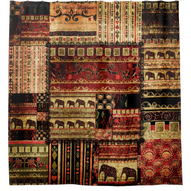 Cortina De Ducha Patchwork african pattern grunge print background (Anverso)