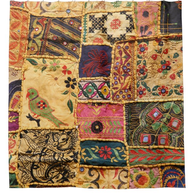 Cortina De Ducha Patchwork indio: Ropa del mercado de Hampi. (Anverso)