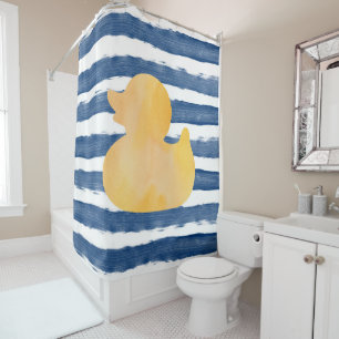 Cortina De Ducha Pato de goma azul acuarela y amarillo