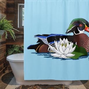 Cortina De Ducha Pato de madera colorido Nenúfar Vida silvestre Azu