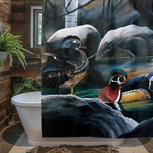 Cortina De Ducha Patos de Madera Pareja Estanque Naturaleza Vida Si