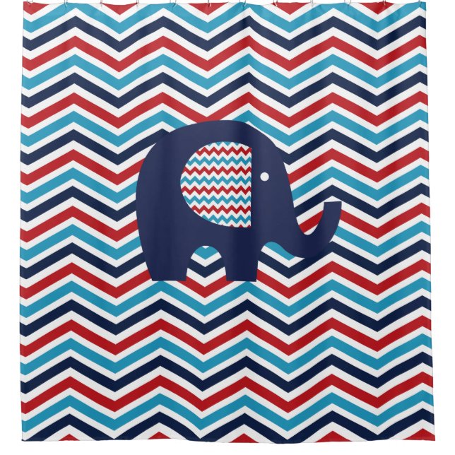 Cortina De Ducha Patriotic USA Chevron Stripes Elephant (Anverso)