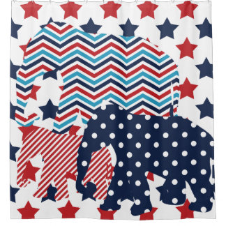 Cortina De Ducha Patriotic USA Elephant Trio