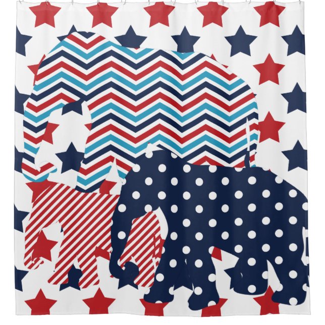 Cortina De Ducha Patriotic USA Elephant Trio (Anverso)