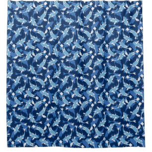 Cortina De Ducha Patrón acuático azul - Koi Fish