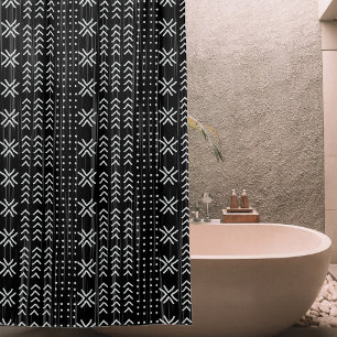 Cortina De Ducha Patrón africano moderno de paños blancos negros