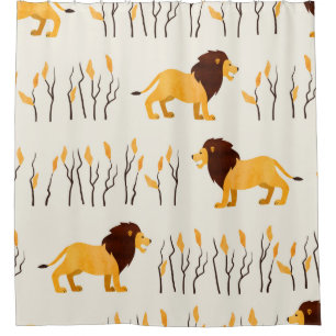Cortina De Ducha Patrón africano sin foco con un lindo león. vint