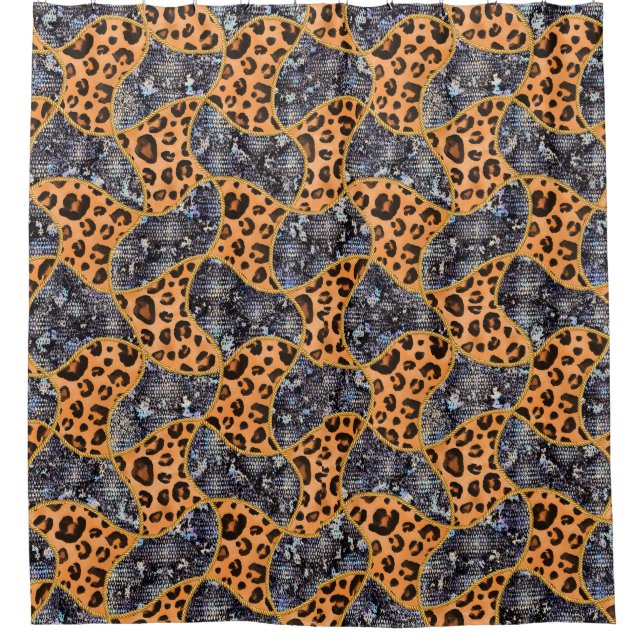Cortina De Ducha Patrón animal print con leopardo  (Anverso)