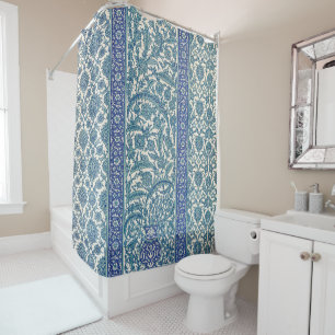 Cortina De Ducha Patrón árabe floral azul
