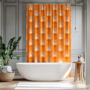 Cortina De Ducha Patrón Art Déco naranja y Blanco