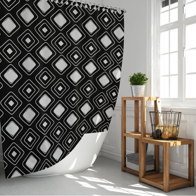 Cortina De Ducha Patrón Azteca Tribal de Boho Negro (Boho Black Tribal Geometric Aztec Pattern Shower Curtain)