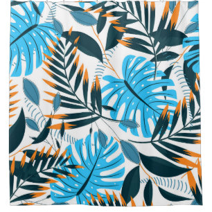 Cortina De Ducha Patrón blanco brillante de hojas tropicales