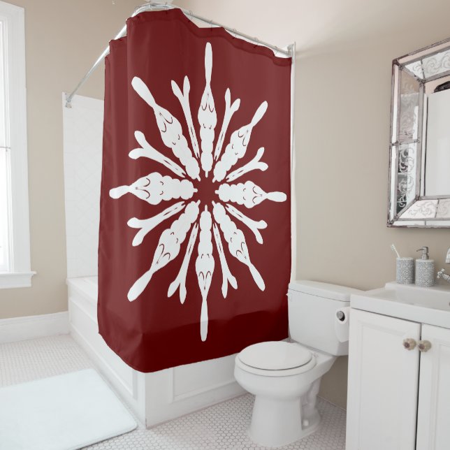 Cortina De Ducha Patrón blanco elegante en Borgoña (In situ)