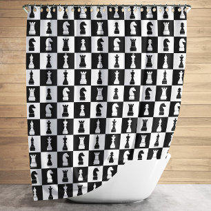 Cortina De Ducha Patrón Blanco Y Negro De Las Figuras Del Juego De