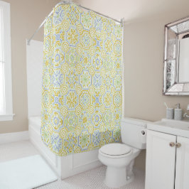 Cortina De Ducha Patrón boho de azulejo mediterráneo acuarela