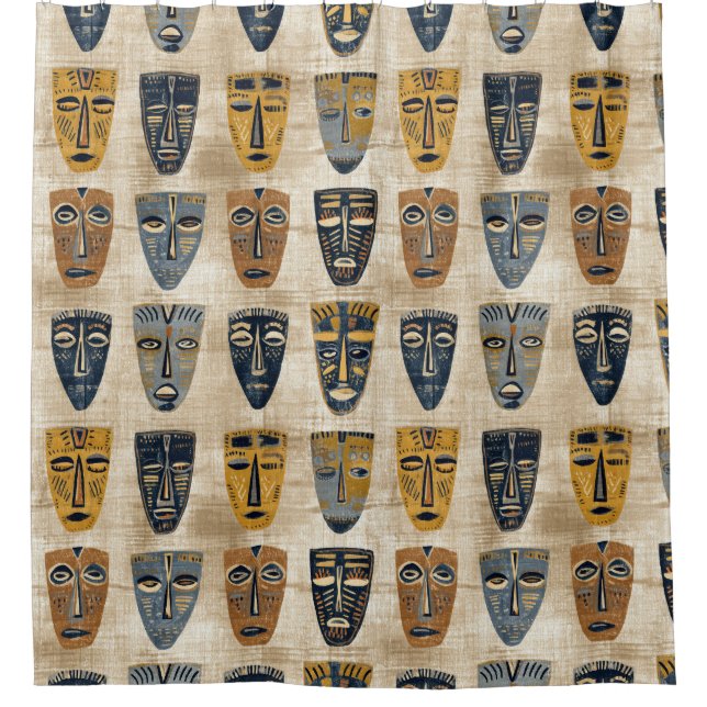 Cortina De Ducha Patrón boho máscara tribal (Anverso)