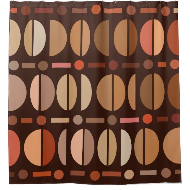 Cortina De Ducha Patrón Boho Retro Bowls Tones de Tierra Oscuros (Anverso)