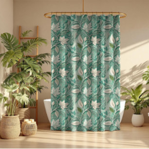 Cortina De Ducha Patrón Botánico Vintage Verde Beige Pastel