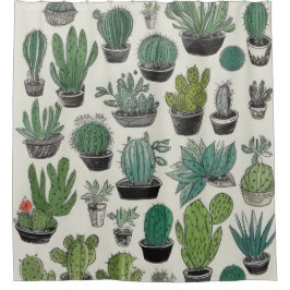 Cortina De Ducha Patrón Cacti Verde