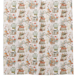 Cortina De Ducha Patrón caprichoso floral de setas y cottagecore de