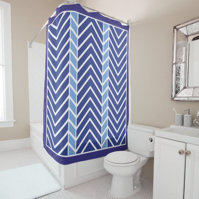 Cortina De Ducha Patrón Chevron Azul (In situ)