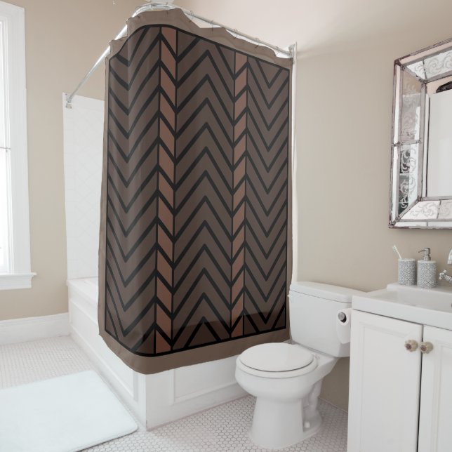 Cortina De Ducha Patrón Chevron Marrón (In situ)