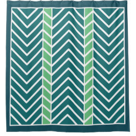 Cortina De Ducha Patrón Chevron Verde Azulado