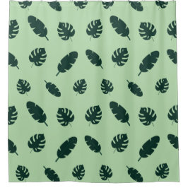 Cortina De Ducha Patrón continuo de hojas de Monstera y palmeras tr