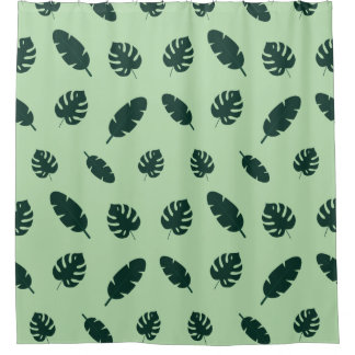 Cortina De Ducha Patrón continuo de hojas de Monstera y palmeras tr