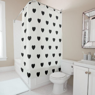 Cortina De Ducha Patrón Corazones recortados en blanco y negro Mod