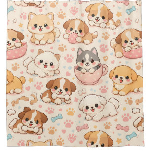 Cortina De Ducha Patrón de acuarela de corazones de cachorros lindo