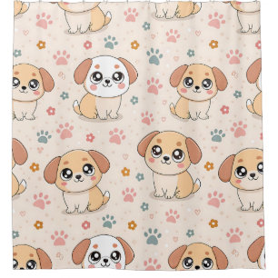 Cortina De Ducha Patrón de acuarela de corazones de cachorros lindo