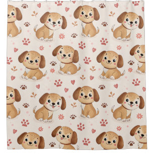 Cortina De Ducha Patrón de acuarela de corazones de cachorros lindo