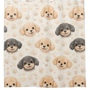 Cortina De Ducha Patrón de acuarela de corazones de cachorros lindo