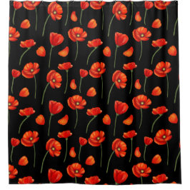 Cortina De Ducha patrón de amapola negro