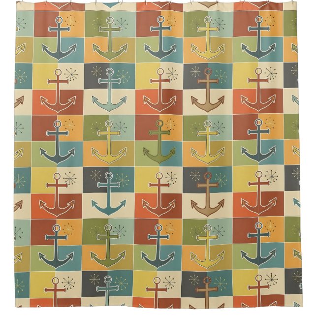 Cortina De Ducha Patrón de anclaje moderno retro (Anverso)