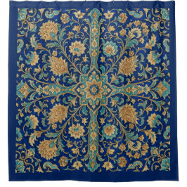 Cortina De Ducha Patrón de arabesco floral persa azul real
