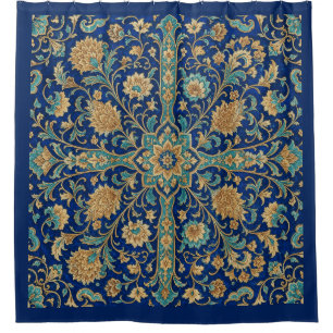 Cortina De Ducha Patrón de arabesco floral persa azul real