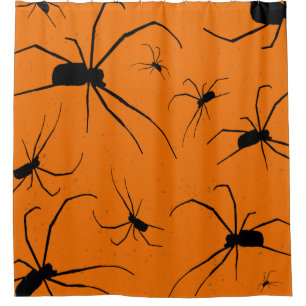 Cortina De Ducha Patrón de arañas de Halloween naranja, araña negra