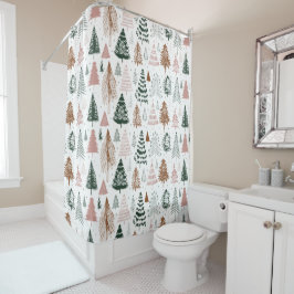 Cortina De Ducha Patrón de árbol de navidad de Doodle Boho