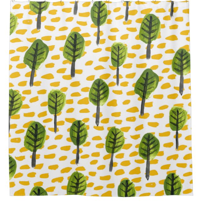 Cortina De Ducha Patrón de árbol negro verde Naive (Anverso)