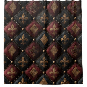Cortina De Ducha Patrón de Arlequín de Flor de Lis con Moño Medieva
