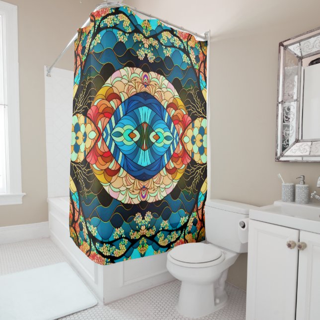 CORTINA DE DUCHA PATRÓN DE ARTE JAPONÉS DE BOSQUE (In situ)