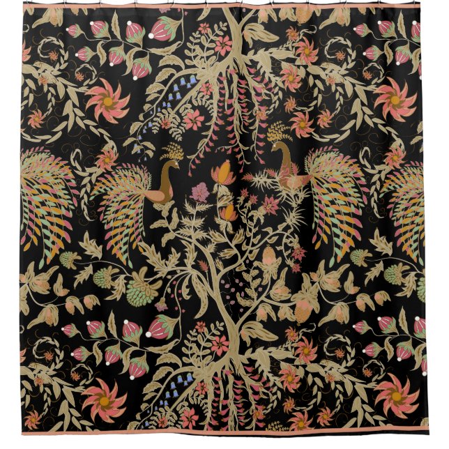 Cortina De Ducha Patrón de aves florales de hadas chinas (Anverso)
