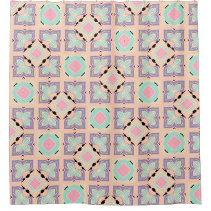 Cortina De Ducha Patrón de baldosas geométricas pastel   Rosa menta